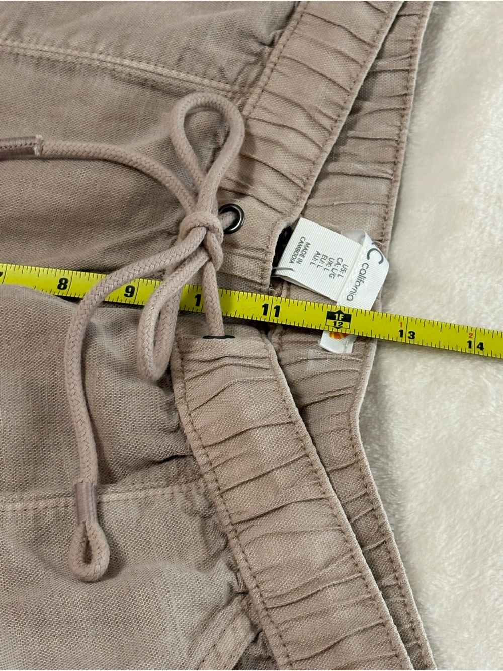 NWT C & C California Tan Linen Blend Crop Pants Size L Pull on Elastic Waist - Picture 10 of 11